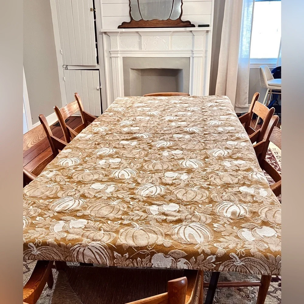 VTG Woven Cotton Burnt Orange Harvest Tablecloth| Pumpkins | Apples | 54 x 86
